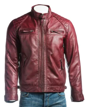 Men’s Burgundy Diamond Shoulder Biker Style Leather Jacket | Men Leather Jacket by The Jacket Seller