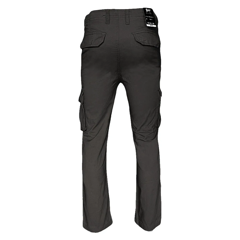 Men's Cargo Pants Solid Color Casual Utility Side Pocket Button Waist Pants