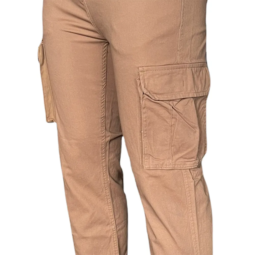 Men's Cargo Pants Solid Color Casual Utility Side Pocket Button Waist Pants