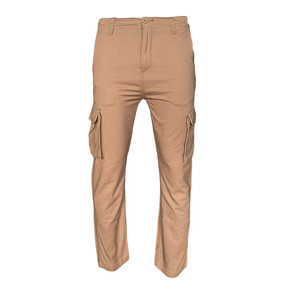 Men's Cargo Pants Solid Color Casual Utility Side Pocket Button Waist Pants