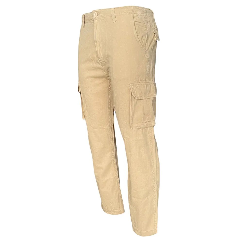 Men's Cargo Pants Solid Color Casual Utility Side Pocket Button Waist Pants