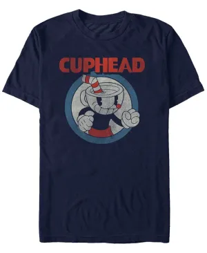 Men's Cuphead Vintage Style Crew Short Sleeve Cuphead Fifth Sun T-Shirt ,  blue