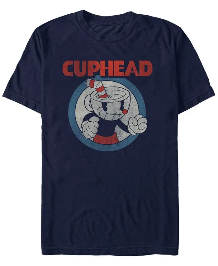 Men's Cuphead Vintage Style Crew Short Sleeve Cuphead Fifth Sun T-Shirt ,  blue