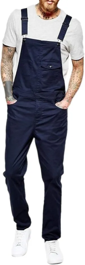 Mens Denim Bib Overalls Jumpsuits Jeans Suspender Pants Adjustable Strap