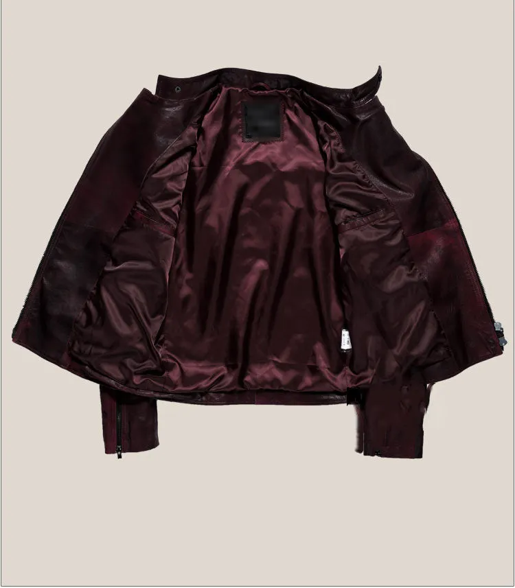 Men's Genuine Leather Jacket With Turn-Down Collar