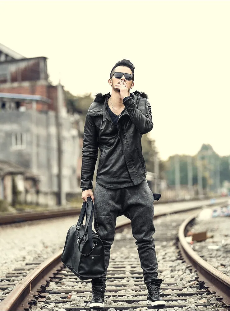 Men's Hat Detachable Genuine Leather Jacket