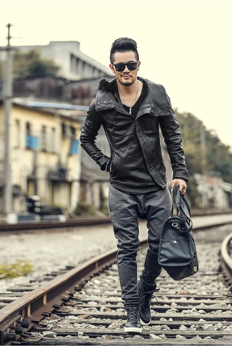 Men's Hat Detachable Genuine Leather Jacket