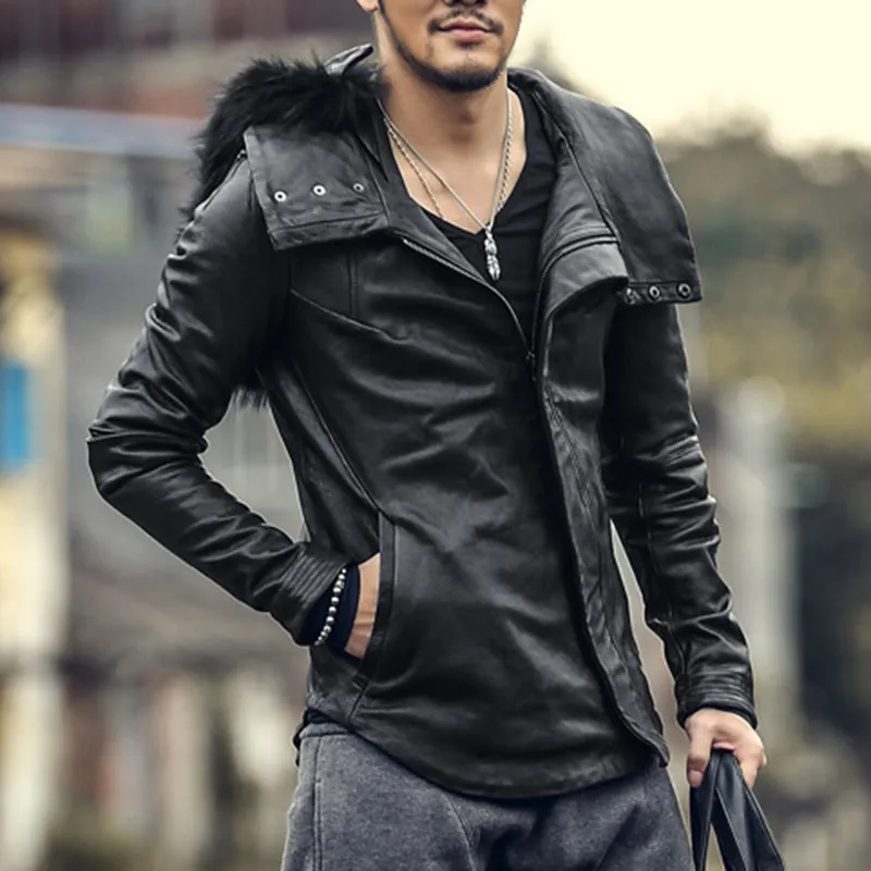 Men's Hat Detachable Genuine Leather Jacket