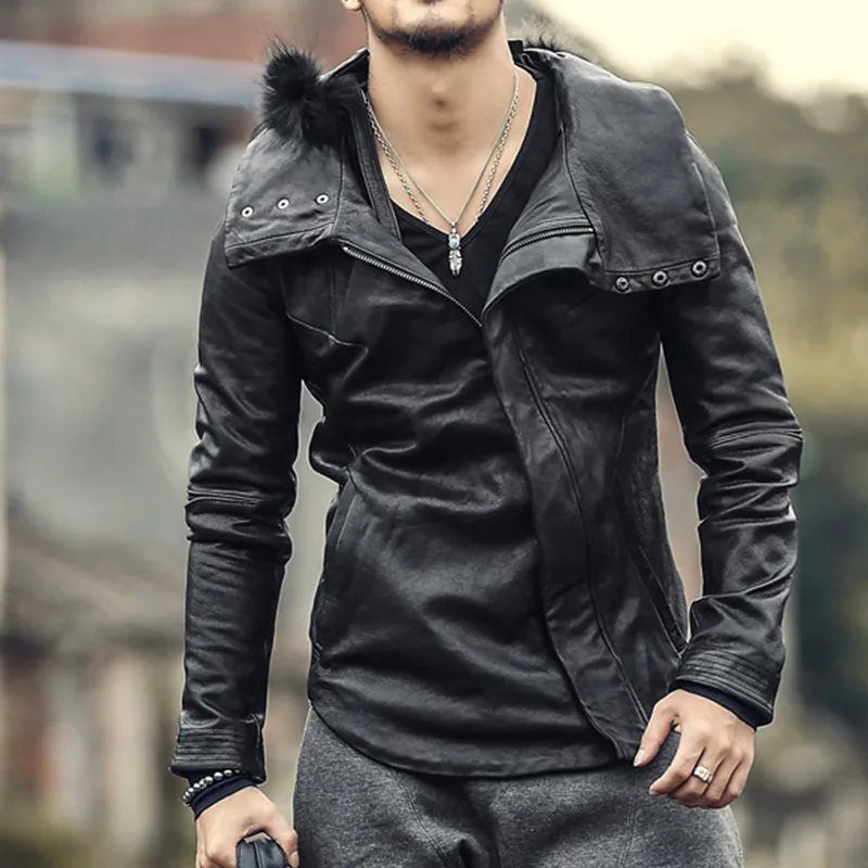 Men's Hat Detachable Genuine Leather Jacket