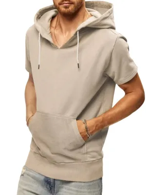 Men's knitted all-match casual hooded short-sleeved T-shirt
