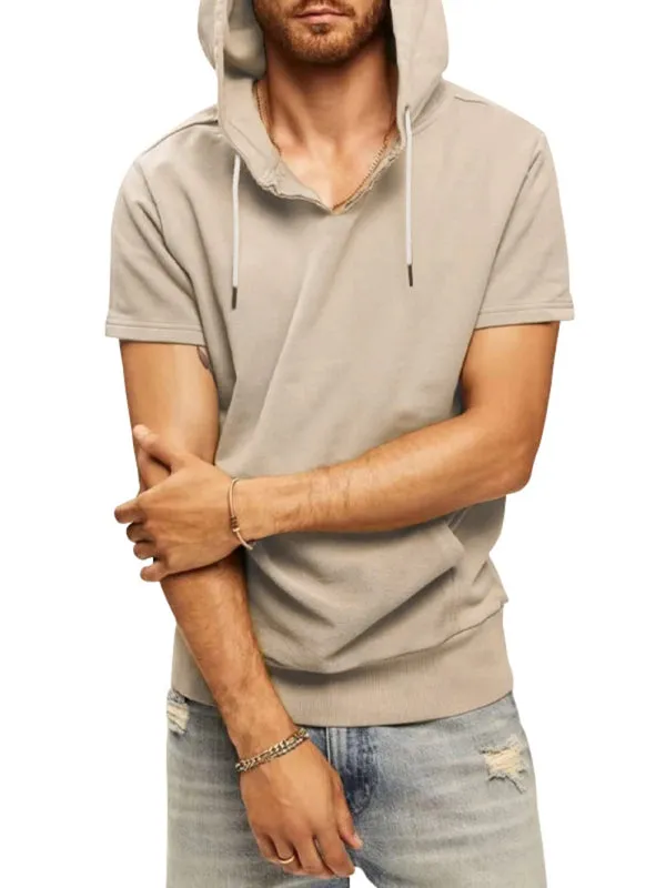 Men's knitted all-match casual hooded short-sleeved T-shirt