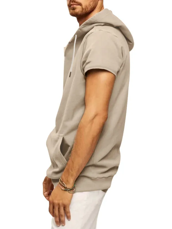 Men's knitted all-match casual hooded short-sleeved T-shirt