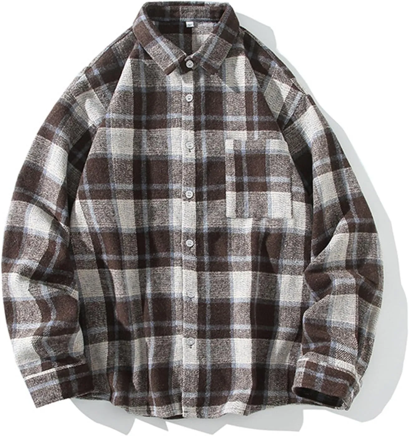 Mens Lapel Shirts Fashion Plaid Print Button Down Shirts Teen Loose Cotton Long Sleeve Blouse Fall Flannel Shirt Tops