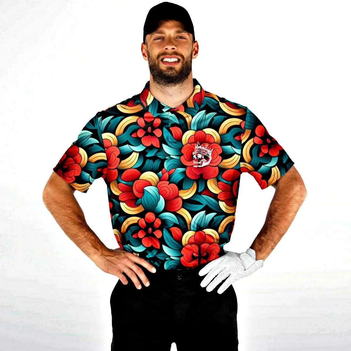 Men's Premium Polo Shirt With Oriental Flower Design