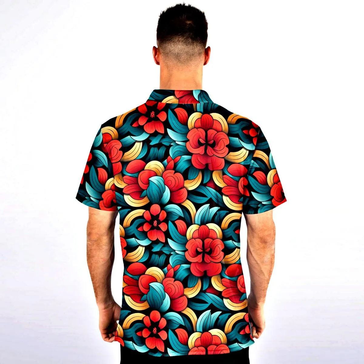 Men's Premium Polo Shirt With Oriental Flower Design