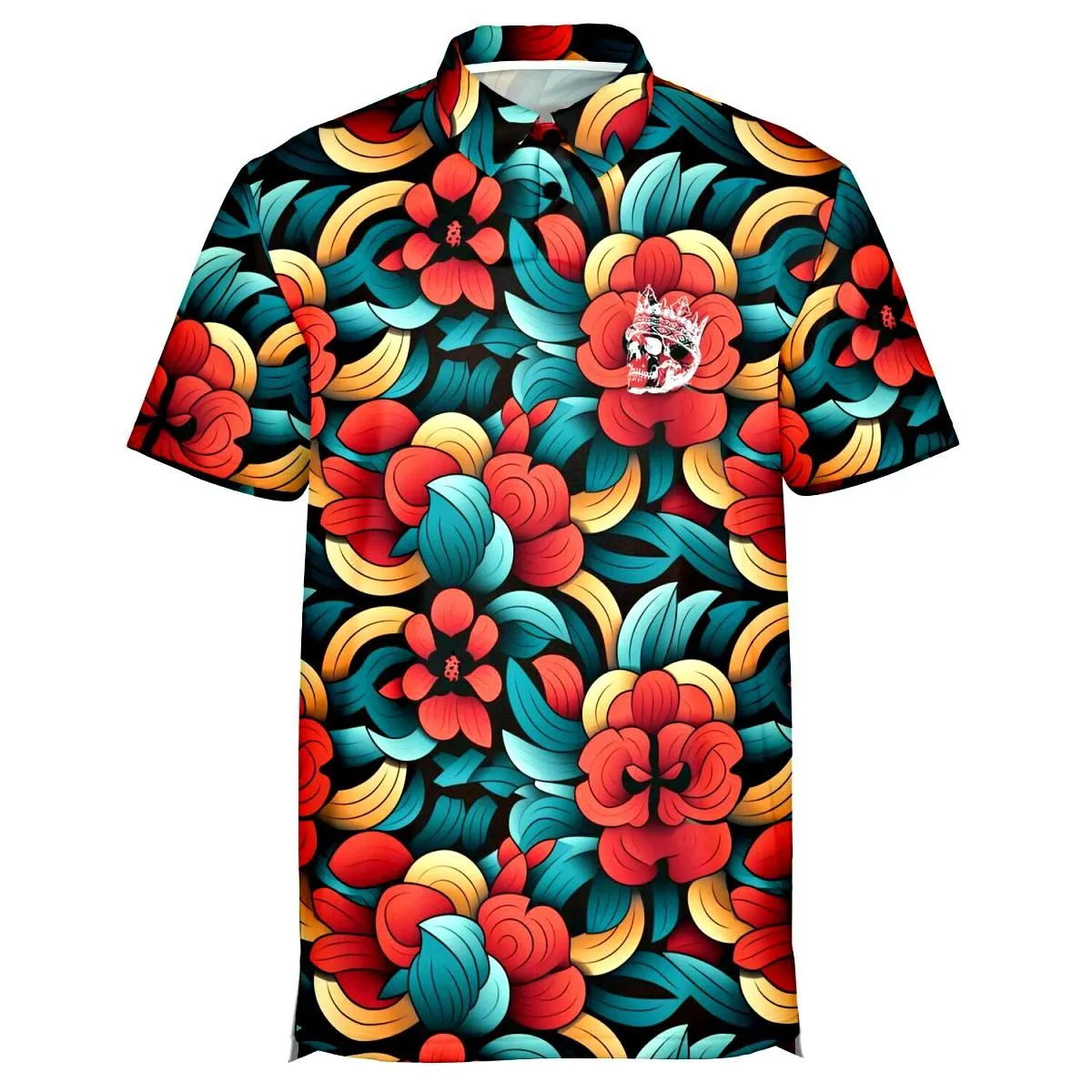 Men's Premium Polo Shirt With Oriental Flower Design
