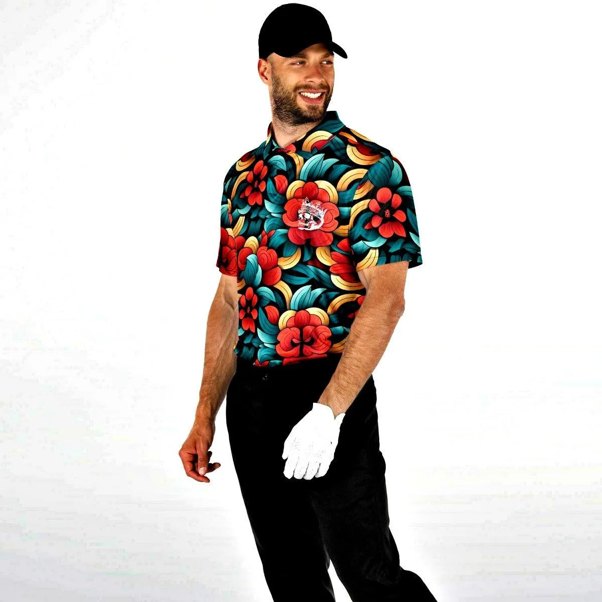 Men's Premium Polo Shirt With Oriental Flower Design