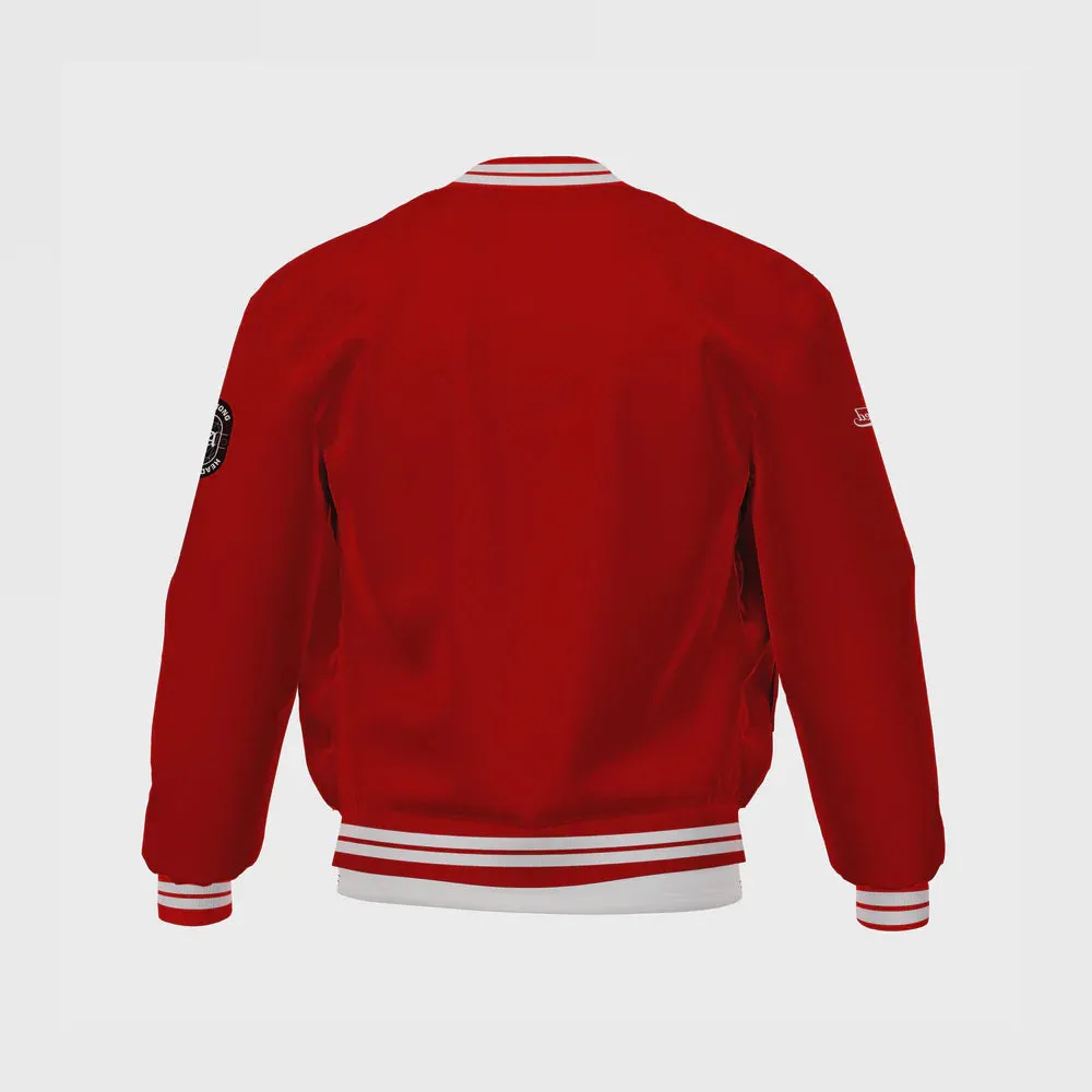 MEN’S RED SATIN BOMBER JACKET BY TJS