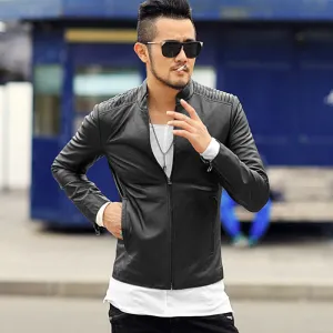 Men's Short Slim Motorcycle Genuine Leather Jacket