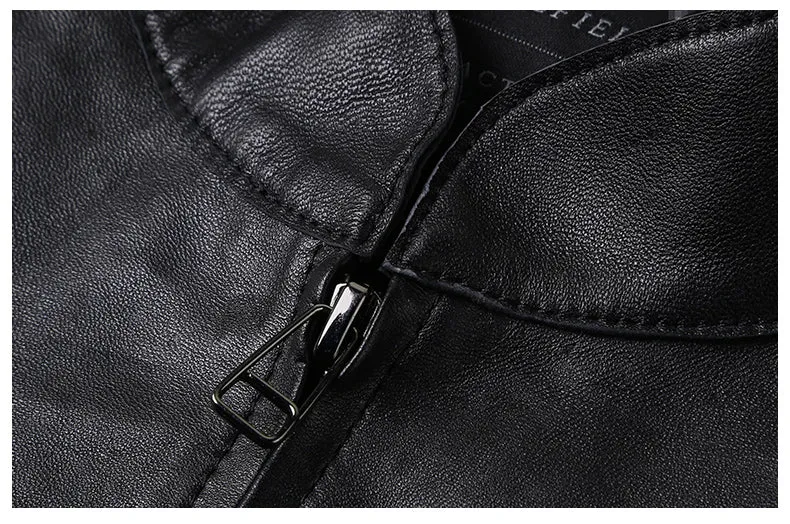 Men's Short Slim Motorcycle Genuine Leather Jacket
