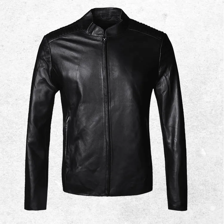 Men's Short Slim Motorcycle Genuine Leather Jacket