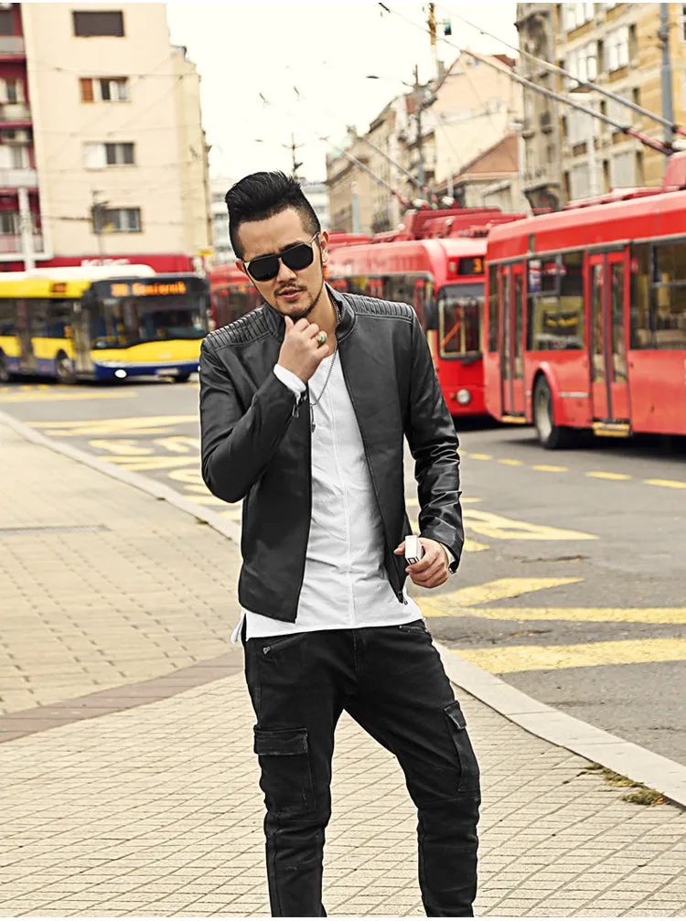 Men's Short Slim Motorcycle Genuine Leather Jacket