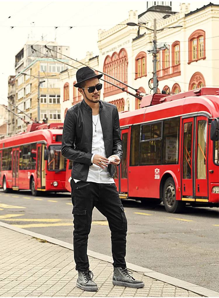 Men's Short Slim Motorcycle Genuine Leather Jacket