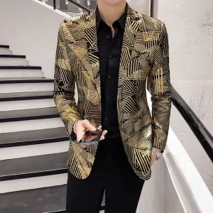 Men's Slim Fit Blazer With Stripes Print | Plus Size