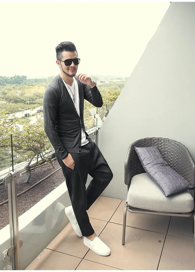 Men's Spring Thin Woolen Knitted Slim Cardigan