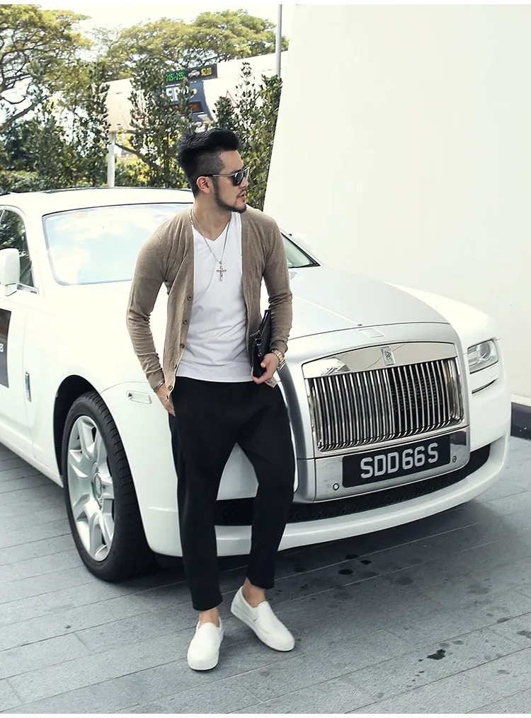 Men's Spring Thin Woolen Knitted Slim Cardigan