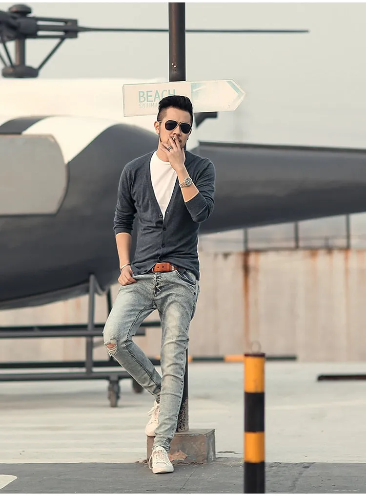 Men's Spring Thin Woolen Knitted Slim Cardigan