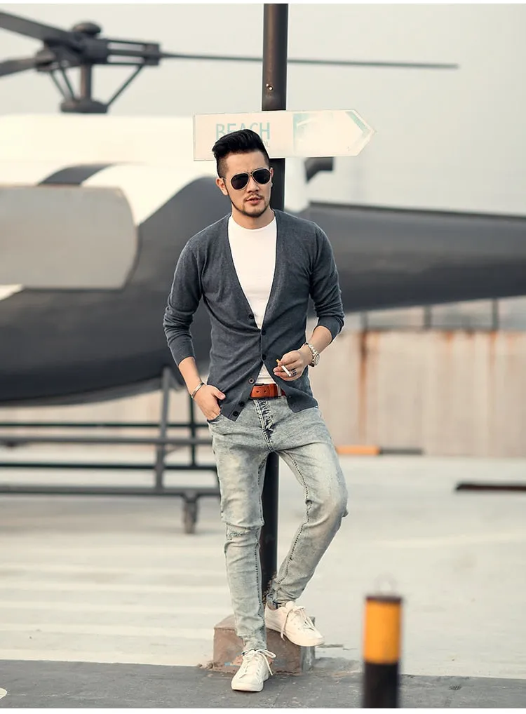 Men's Spring Thin Woolen Knitted Slim Cardigan