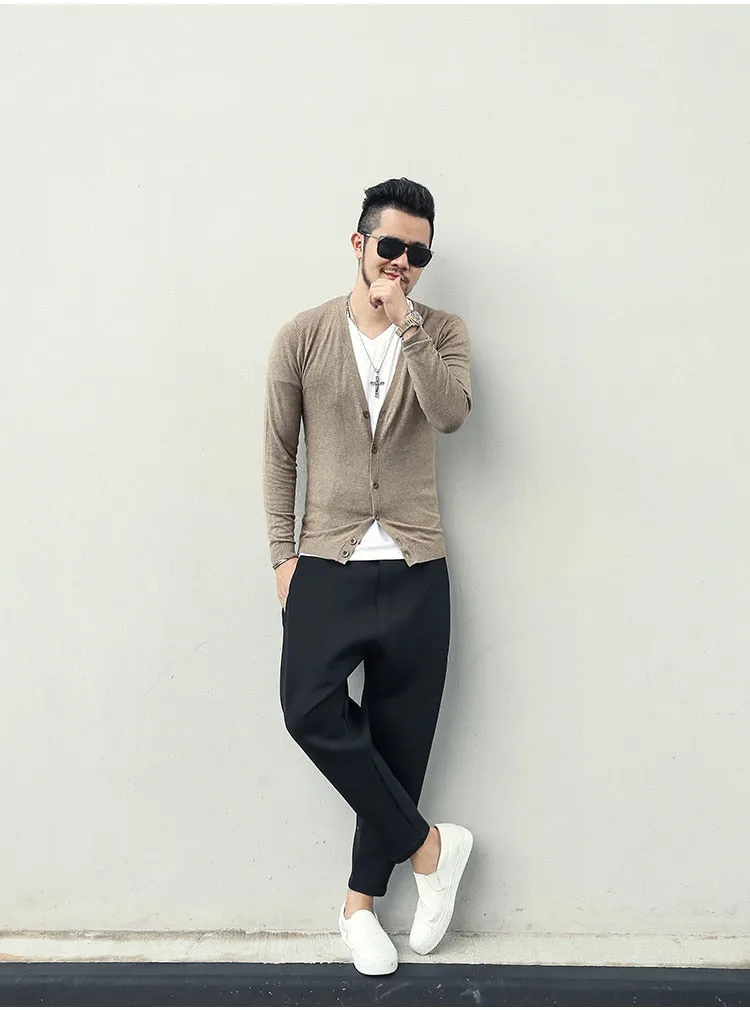 Men's Spring Thin Woolen Knitted Slim Cardigan