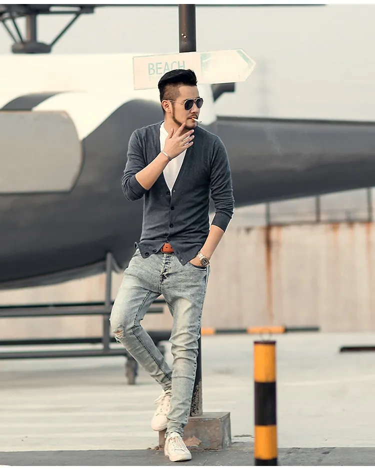 Men's Spring Thin Woolen Knitted Slim Cardigan