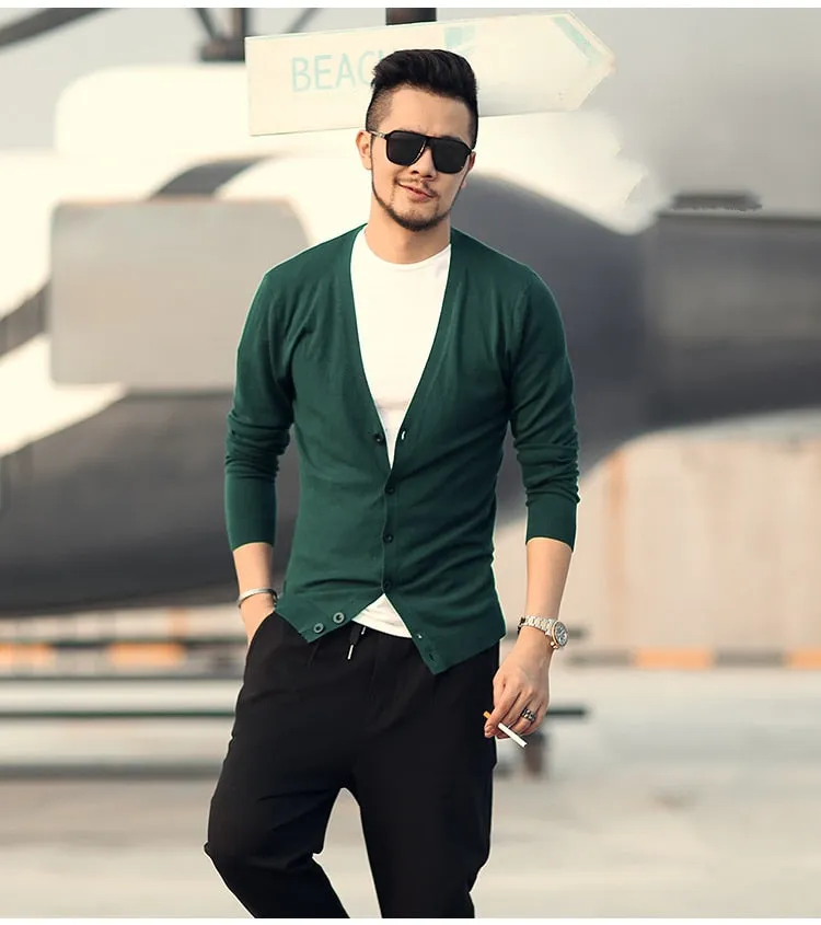 Men's Spring Thin Woolen Knitted Slim Cardigan