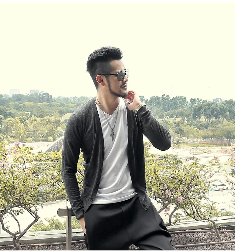 Men's Spring Thin Woolen Knitted Slim Cardigan