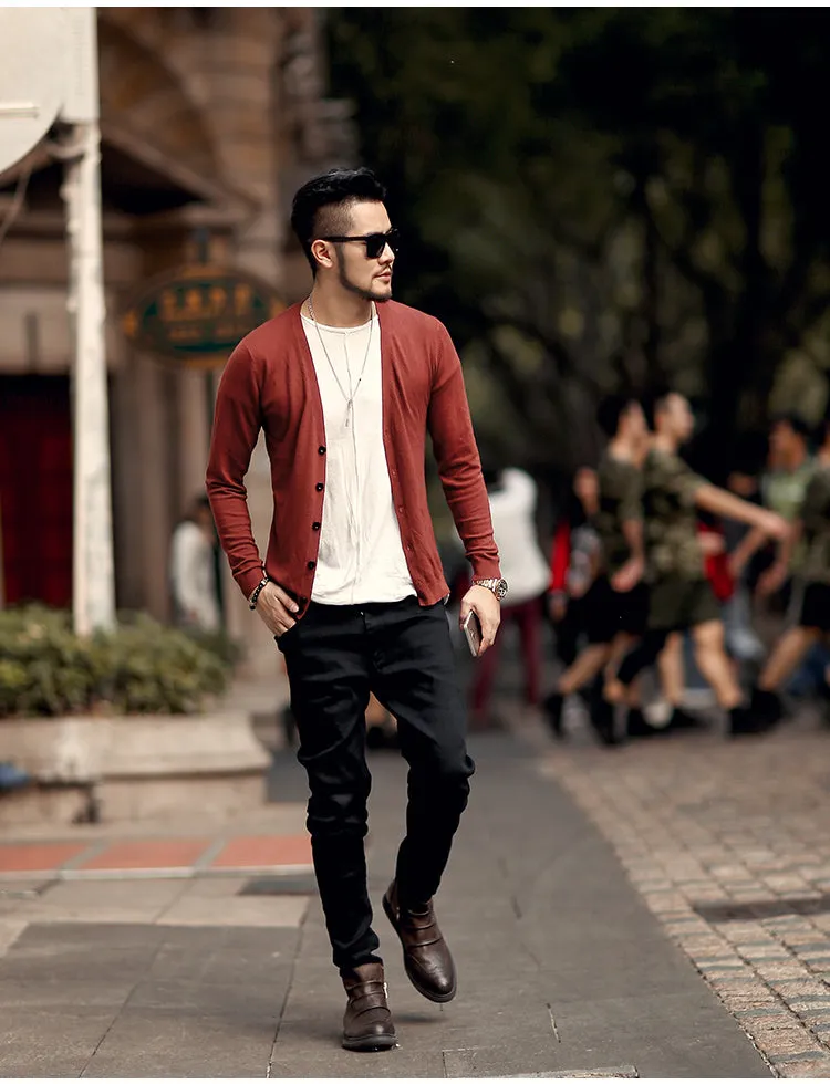 Men's Spring Thin Woolen Knitted Slim Cardigan