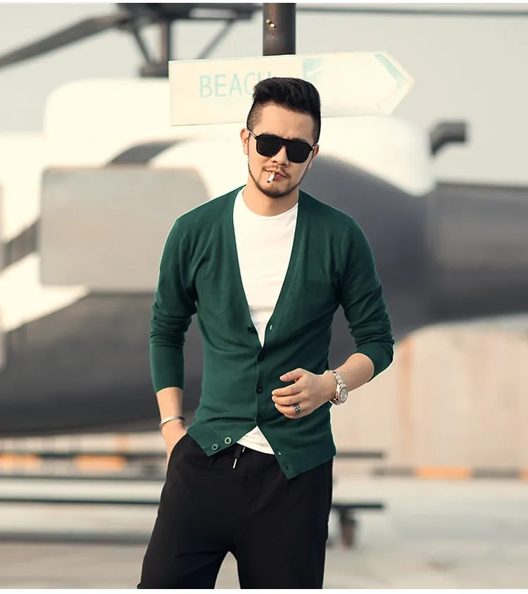 Men's Spring Thin Woolen Knitted Slim Cardigan