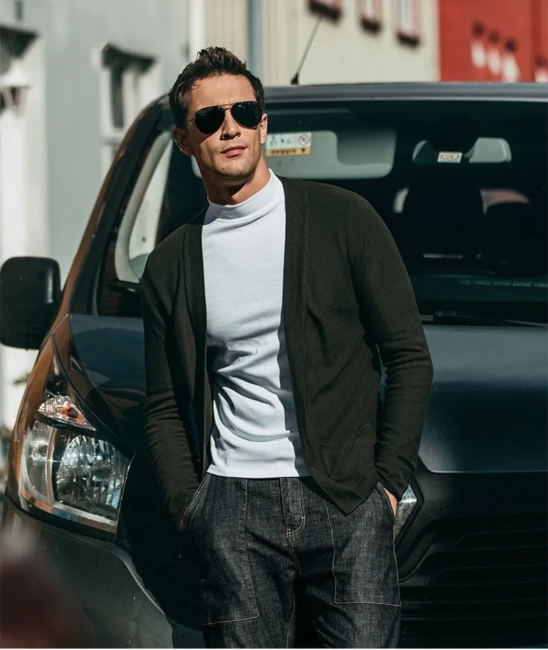 Men's Spring/Autumn Cotton Slim Fit Cardigan With Pockets