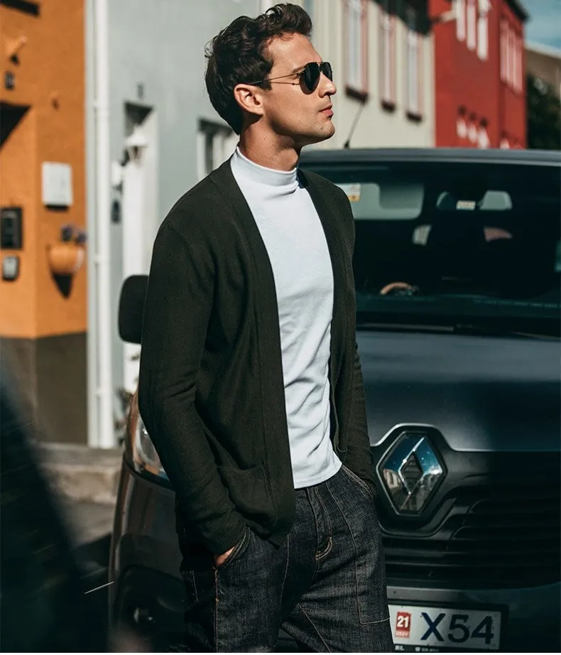 Men's Spring/Autumn Cotton Slim Fit Cardigan With Pockets