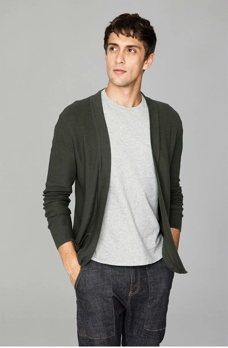 Men's Spring/Autumn Cotton Slim Fit Cardigan With Pockets