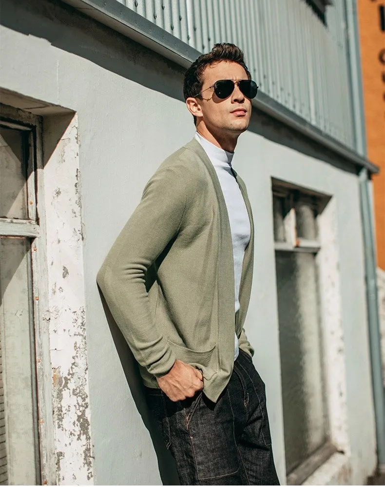 Men's Spring/Autumn Cotton Slim Fit Cardigan With Pockets