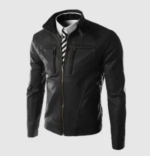 Men's Spring/Autumn PU Leather Slim Fit Jacket With Stand Collar