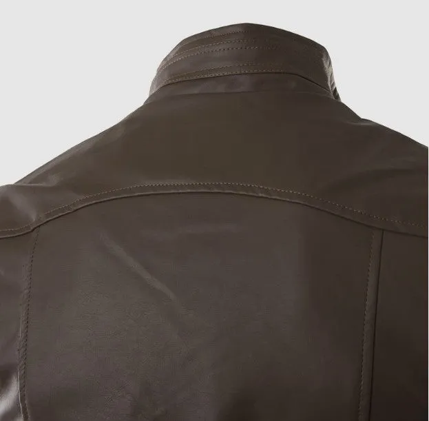 Men's Spring/Autumn PU Leather Slim Fit Jacket With Stand Collar