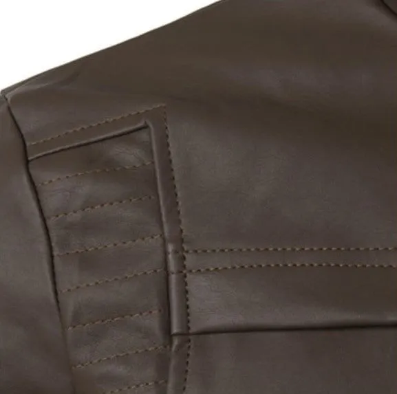 Men's Spring/Autumn PU Leather Slim Fit Jacket With Stand Collar