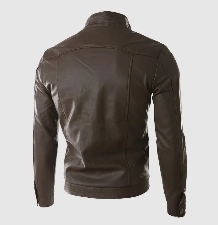 Men's Spring/Autumn PU Leather Slim Fit Jacket With Stand Collar