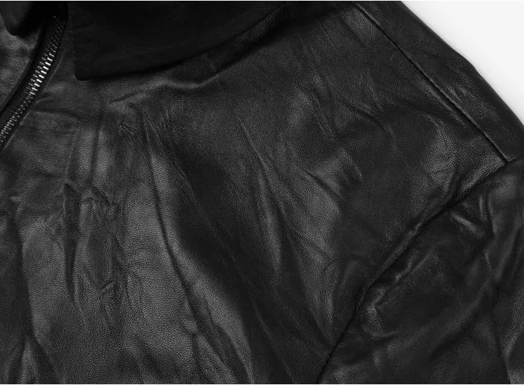 Men's Spring/Autumn Retro Genuine Leather Zippered Slim Jacket With Stand Collar