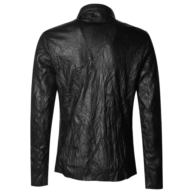 Men's Spring/Autumn Retro Genuine Leather Zippered Slim Jacket With Stand Collar