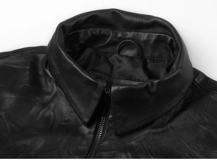 Men's Spring/Autumn Retro Genuine Leather Zippered Slim Jacket With Stand Collar