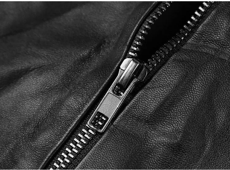 Men's Spring/Autumn Retro Genuine Leather Zippered Slim Jacket With Stand Collar